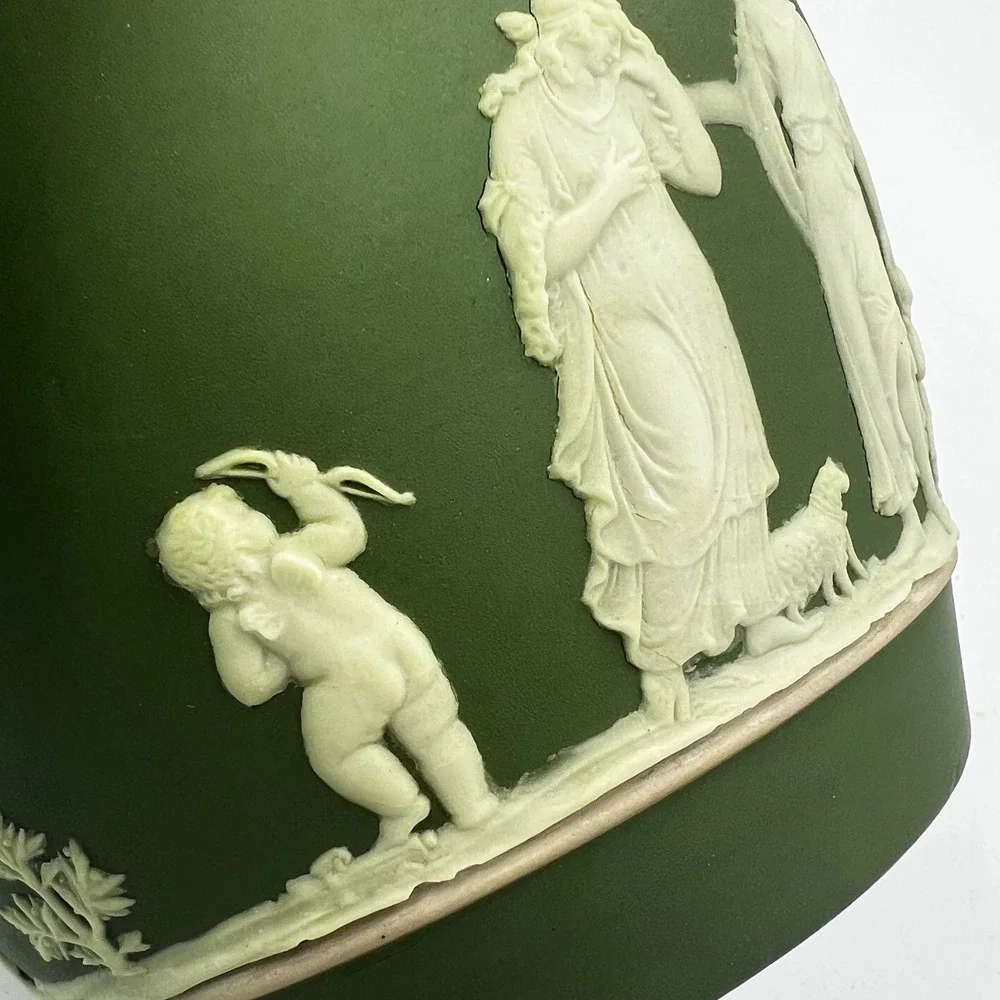Antique Wedgwood Olive Green Jasper-Dip‎ Pitcher Classical Muses Relief 1800's